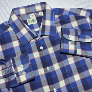 Vintage Gitman Bros Button Up Shirt Mens XL Blue Check Plaid Windowpane USA Made